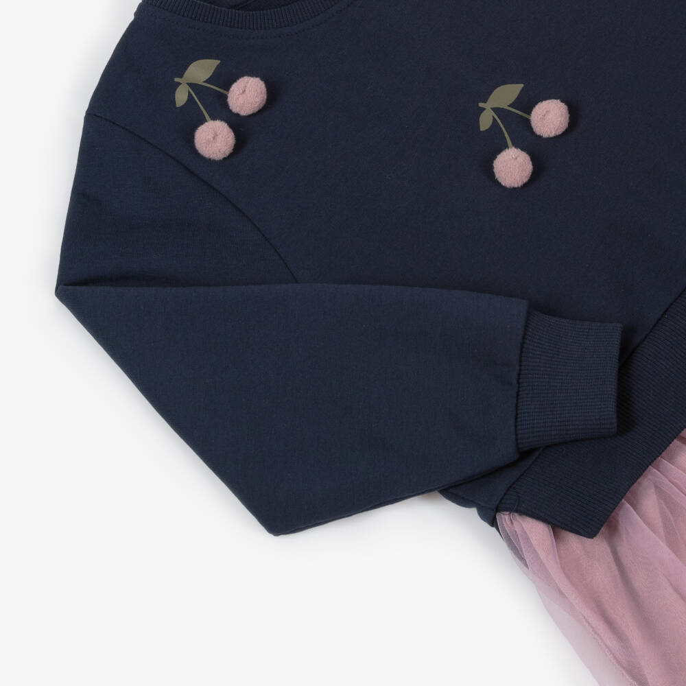 NAME IT-Girls Navy Tulle Cherry Frock | Childrensalon Outlet