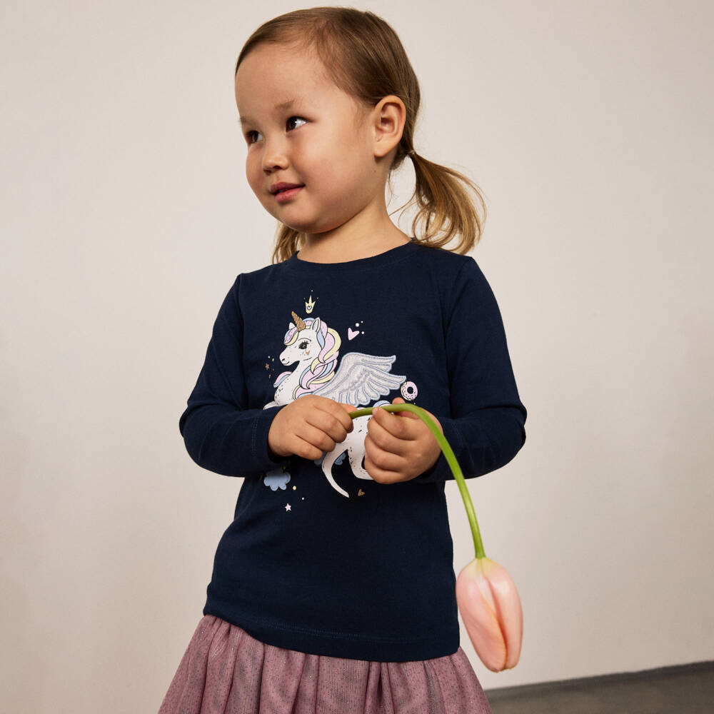 NAME IT-تيشيرت سحري للبنات بلون كحلي مع وحيد القرن | Childrensalon Outlet