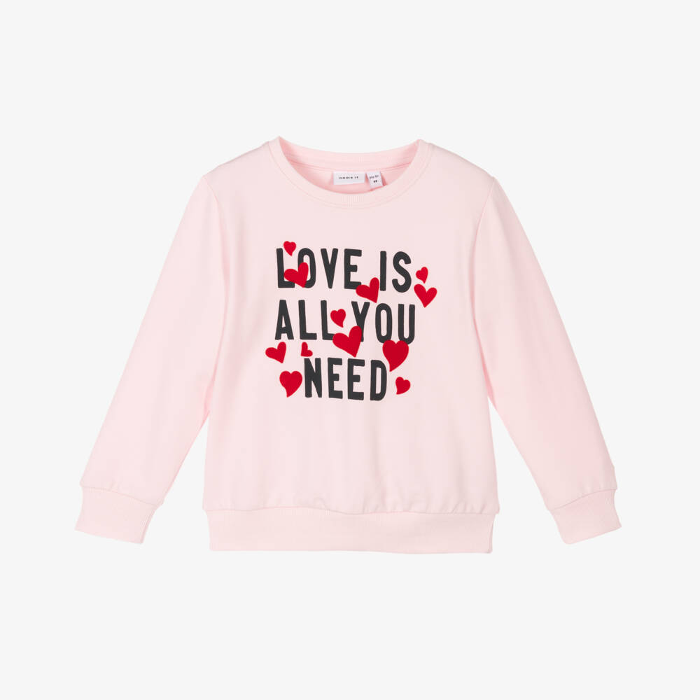 NAME IT-Girls Organic Cotton Pink Heart Pullover | Childrensalon Outlet
