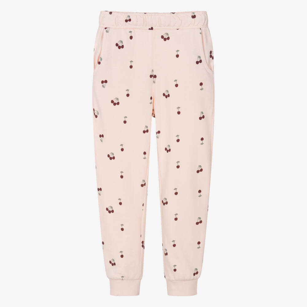 NAME IT-Girls Pale Pink Cotton Joggers with Cherry Print | Childrensalon Outlet