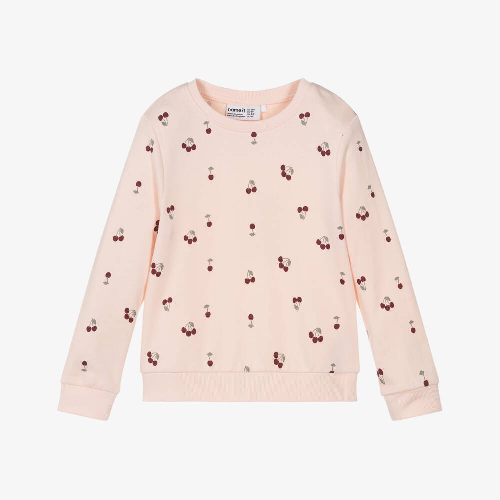 NAME IT-Girls Pale Pink Cotton Sweatshirt with Cherry Print | Childrensalon Outlet