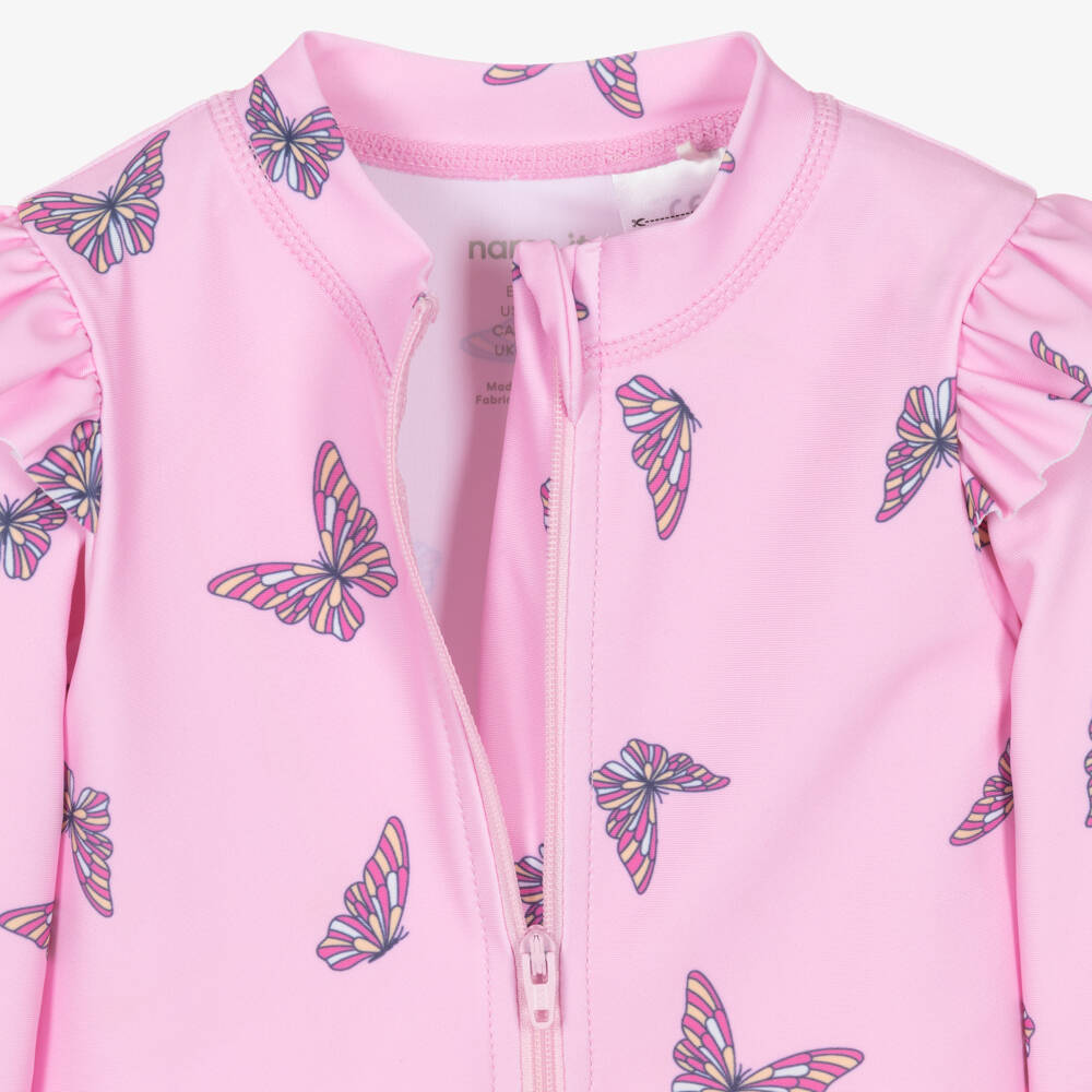 NAME IT-Girls Pink Butterfly Print Sun Suit (UPF50+) | Childrensalon Outlet