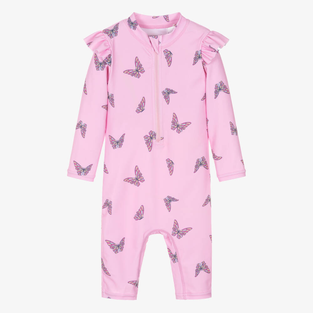 NAME IT-Girls Pink Butterfly Print Sun Suit (UPF50+) | Childrensalon Outlet