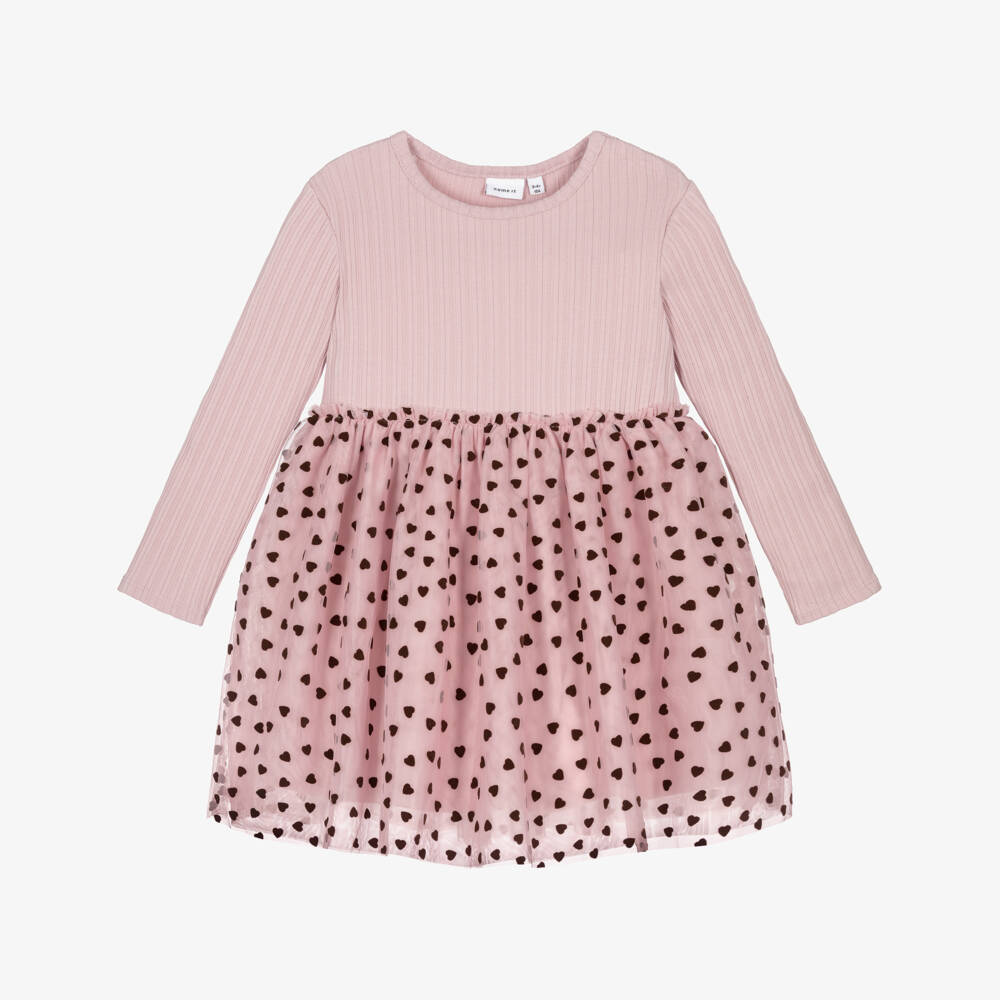 NAME IT-Girls Pink Dress with Felted Heart Tulle Skirt | Childrensalon Outlet