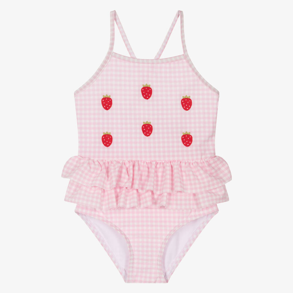 NAME IT-Girls Pink Gingham Swimsuit with Strawberry Motifs | Childrensalon Outlet