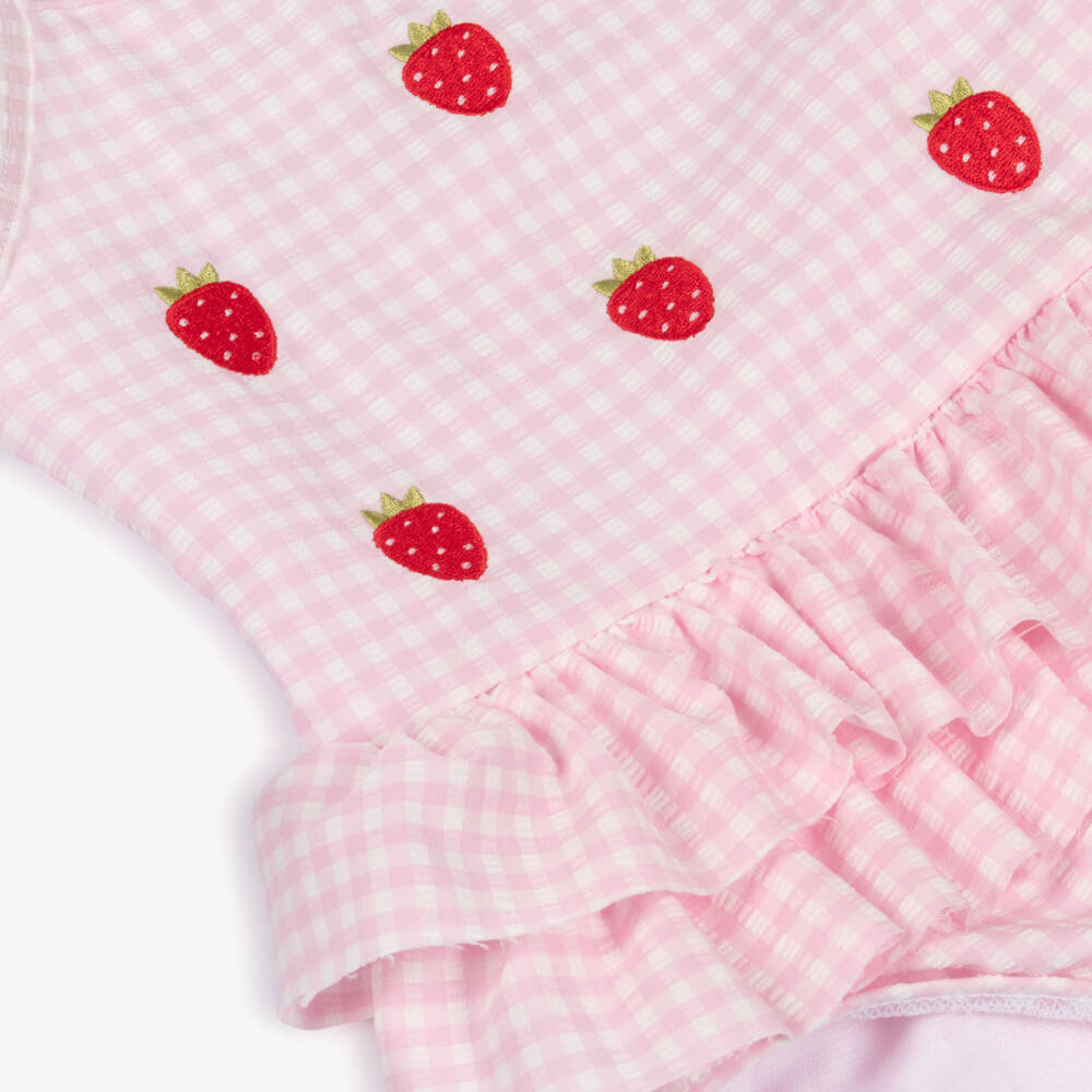 NAME IT-Girls Pink Gingham Swimsuit with Strawberry Motifs | Childrensalon Outlet