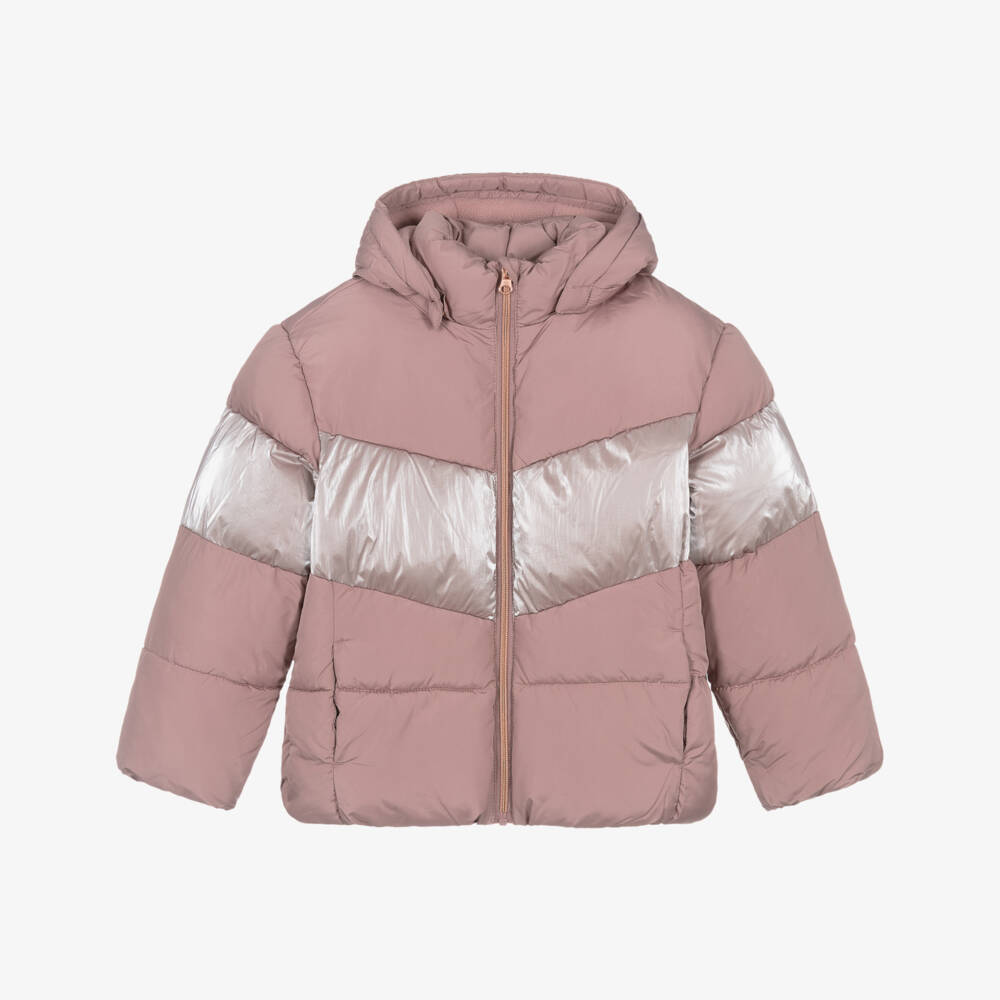 NAME IT-Girls Pink Hooded Puffer Jacket with Fleece Lining | Childrensalon Outlet