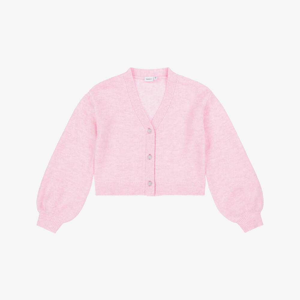 NAME IT-Girls Pink Knitted Cardigan with Pearl Buttons | Childrensalon Outlet