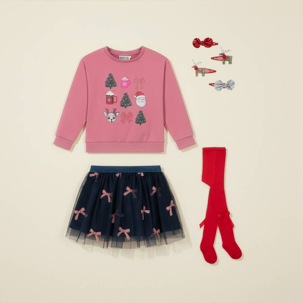 NAME IT-Girls Pink Organic Cotton Christmas Print Sweatshirt | Childrensalon Outlet
