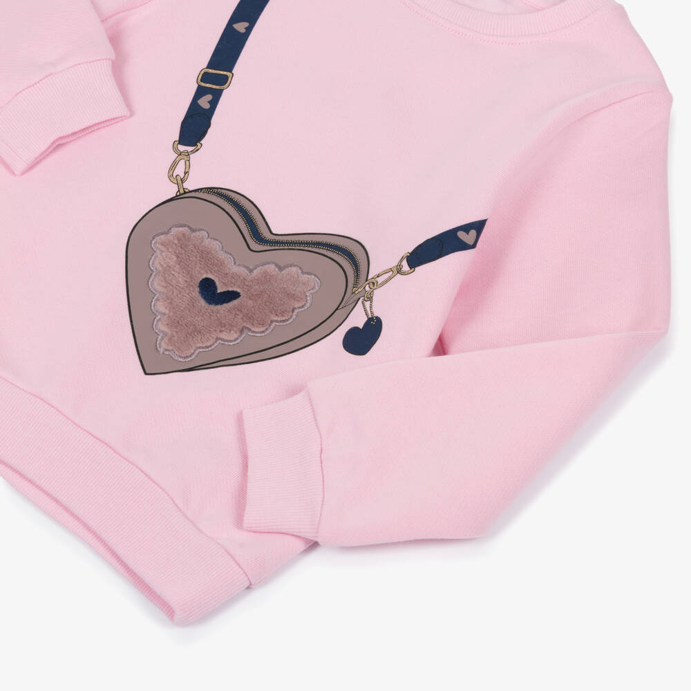 NAME IT-Girls Pink Organic Cotton Heart Bag Print Sweatshirt | Childrensalon Outlet