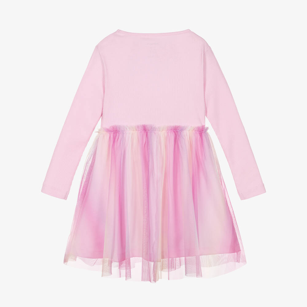 NAME IT-Girls Pink Organic Cotton Jersey Dress with Tulle | Childrensalon Outlet