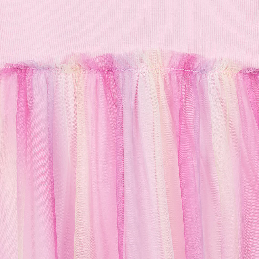 NAME IT-Girls Pink Organic Cotton Jersey Dress with Tulle | Childrensalon Outlet