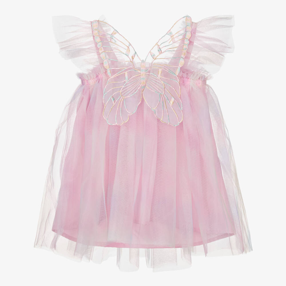 NAME IT-Girls Pink Rainbow Tulle Butterfly Dress | Childrensalon Outlet