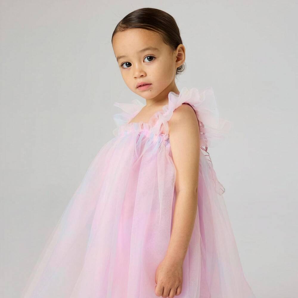 NAME IT-Girls Pink Rainbow Tulle Butterfly Dress | Childrensalon Outlet