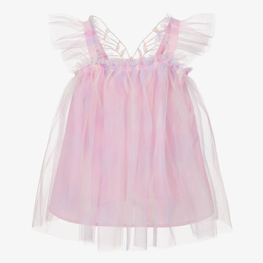NAME IT-Girls Pink Rainbow Tulle Butterfly Dress | Childrensalon Outlet