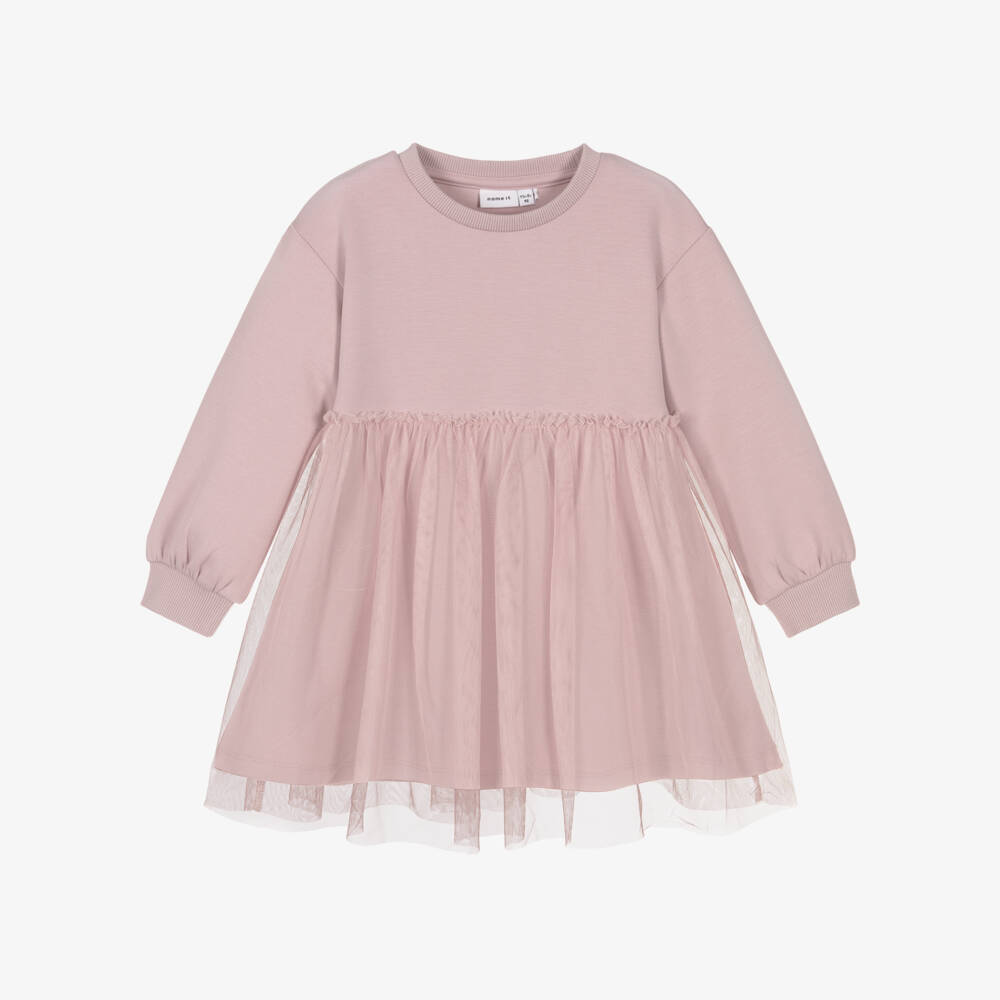 NAME IT-فستان صوف وردي للبنات مع تول | Childrensalon Outlet