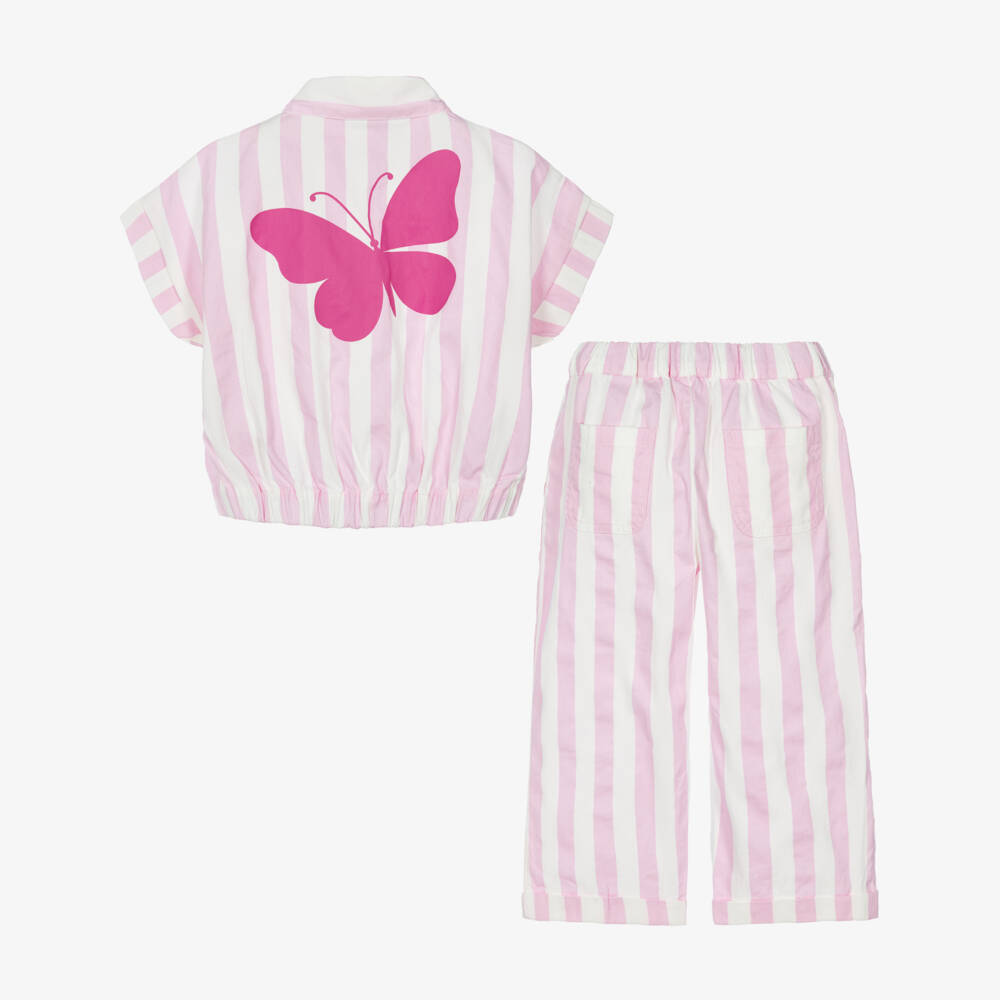 NAME IT-Girls Pink & White Striped Trouser Set | Childrensalon Outlet