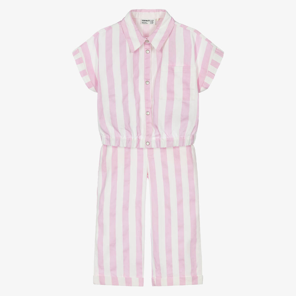 NAME IT-Girls Pink & White Striped Trouser Set | Childrensalon Outlet