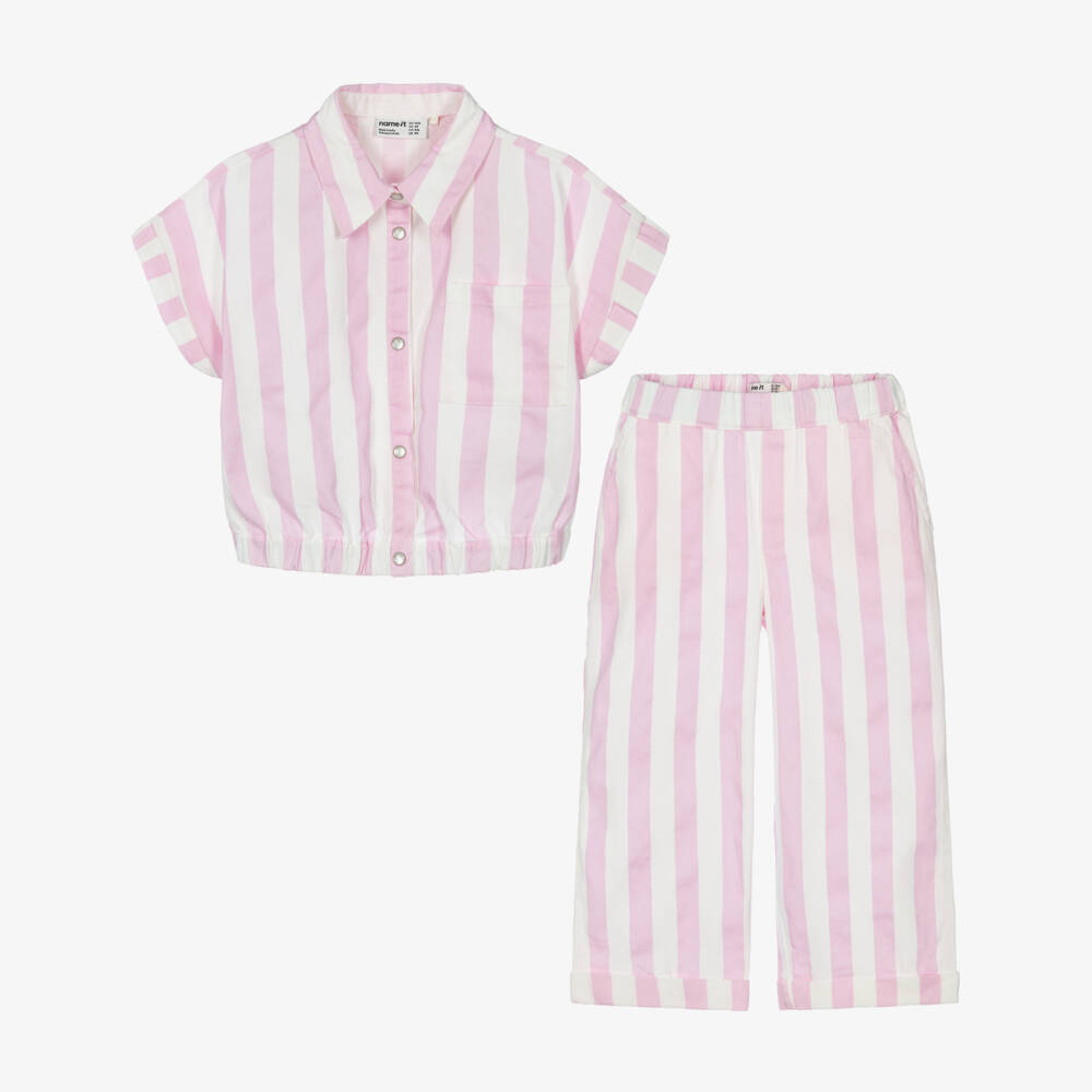 NAME IT-Girls Pink & White Striped Trouser Set | Childrensalon Outlet