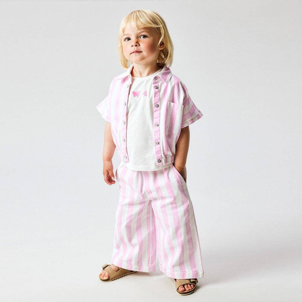 NAME IT-Girls Pink & White Striped Trouser Set | Childrensalon Outlet