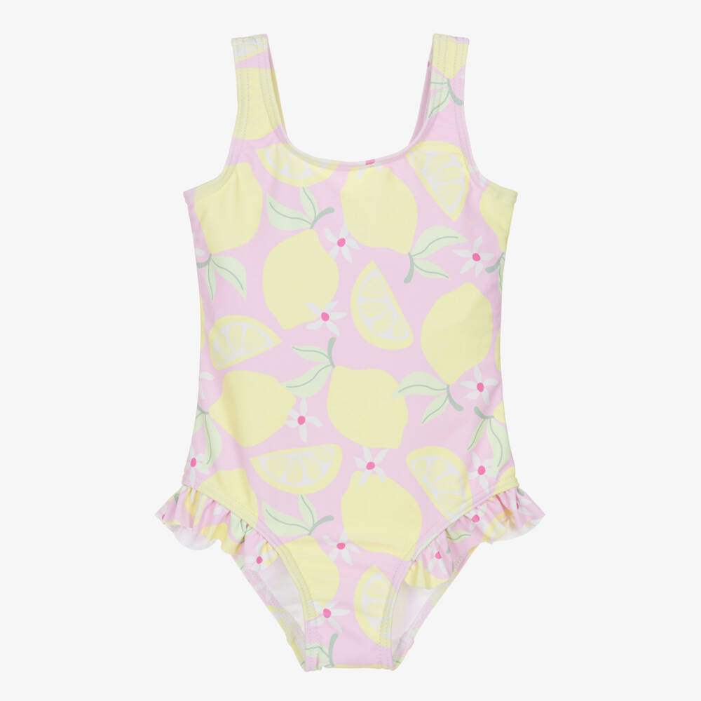 NAME IT-Girls Pink & Yellow Lemon Print Swimsuit | Childrensalon Outlet