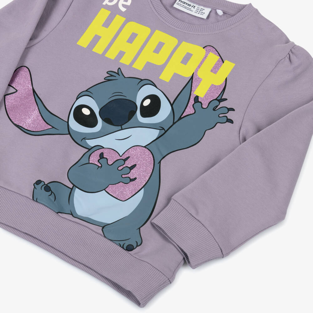 NAME IT-Girls Purple Cotton Disney Sweatshirt with Stitch | Childrensalon Outlet