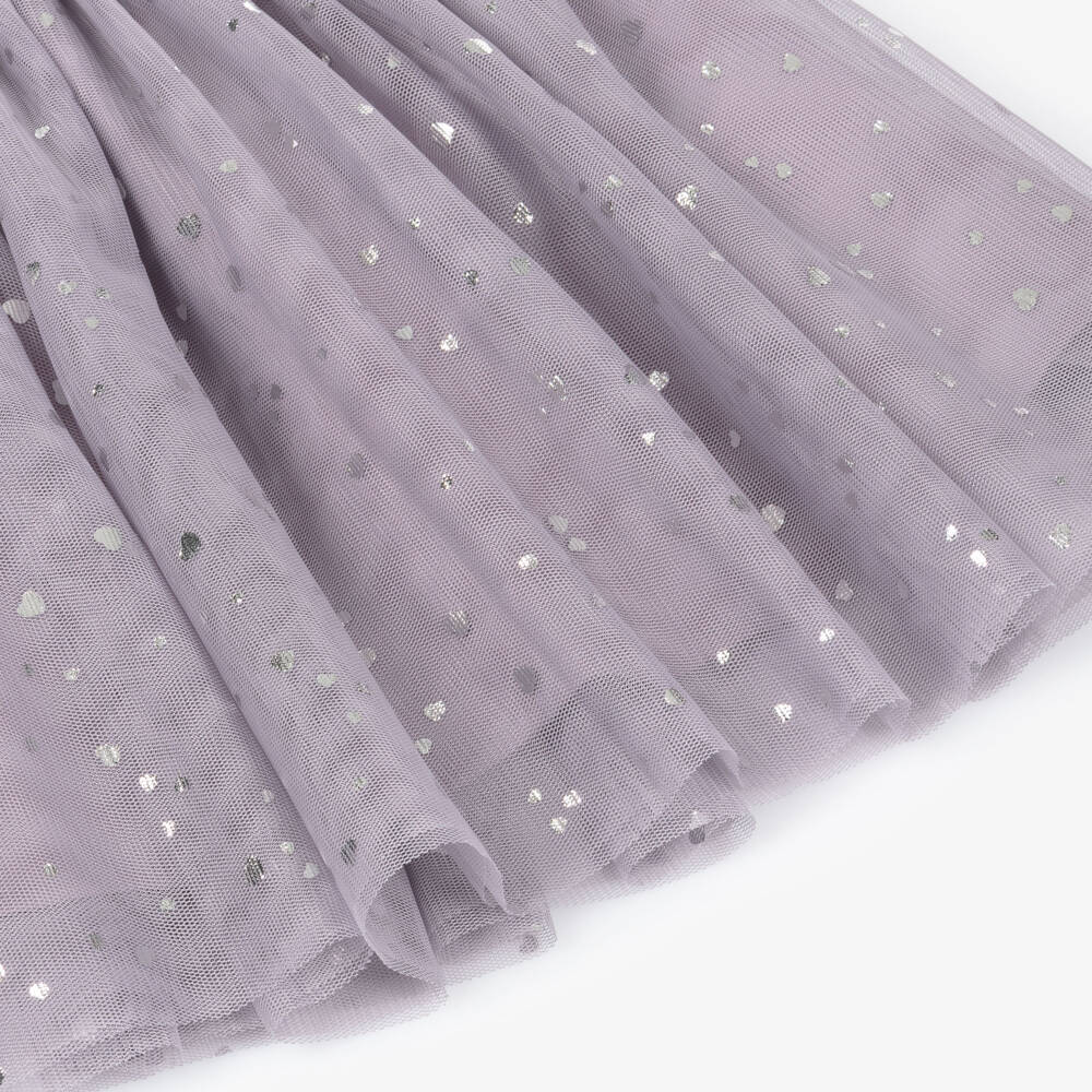 NAME IT-Girls Purple Tulle Skirt with Foil Silver Hearts | Childrensalon Outlet