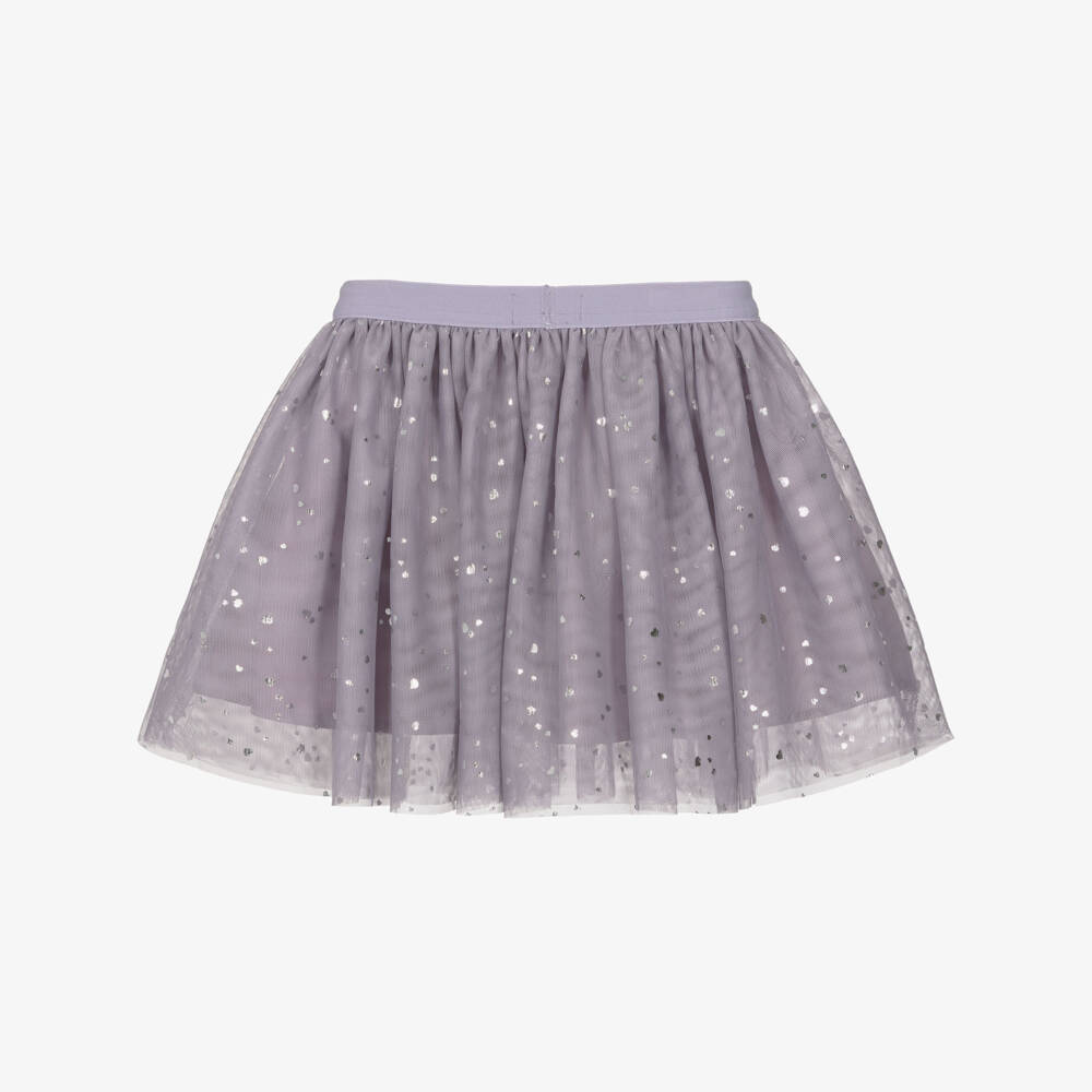 NAME IT-Girls Purple Tulle Skirt with Foil Silver Hearts | Childrensalon Outlet