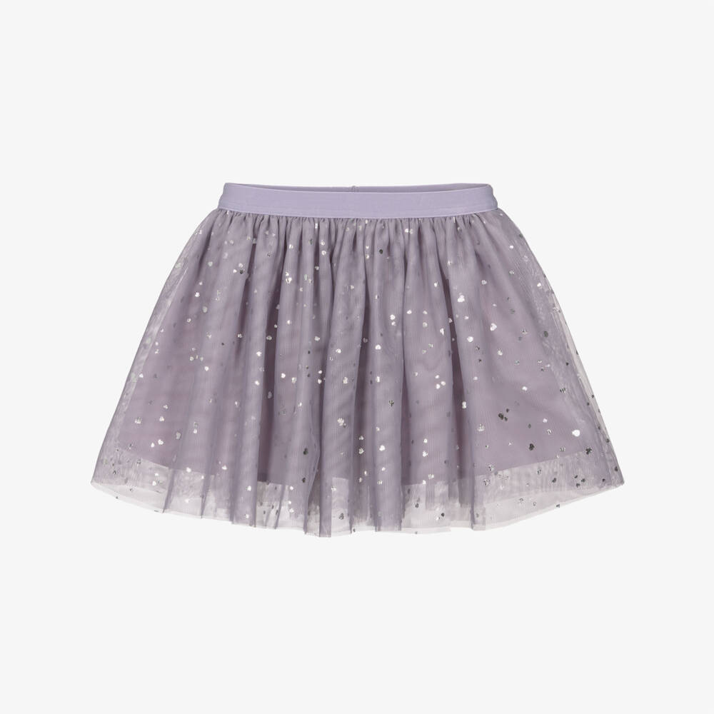 NAME IT-Girls Purple Tulle Skirt with Foil Silver Hearts | Childrensalon Outlet