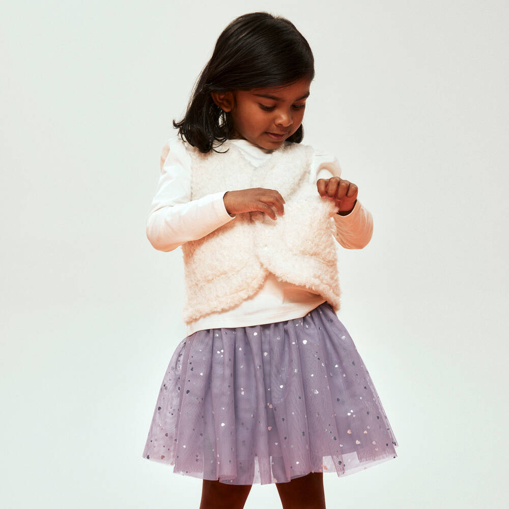 NAME IT-Girls Purple Tulle Skirt with Foil Silver Hearts | Childrensalon Outlet