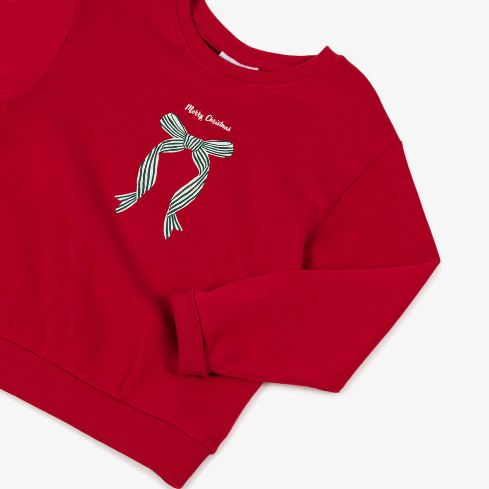 NAME IT-Girls Red Cotton Festive Bow Sweatshirt | Childrensalon Outlet