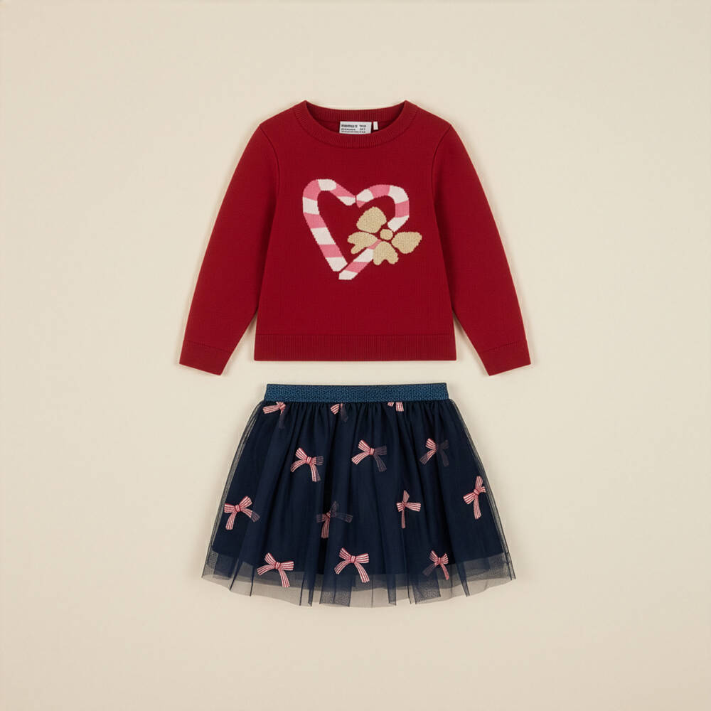 NAME IT-Girls Red Festive Candy Cane Heart Sweater | Childrensalon Outlet