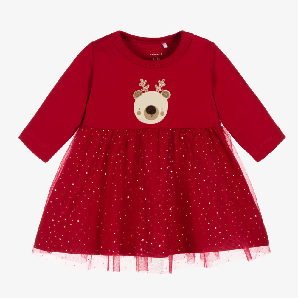 NAME IT-Girls Red Festive Cotton Tulle Dress | Childrensalon Outlet