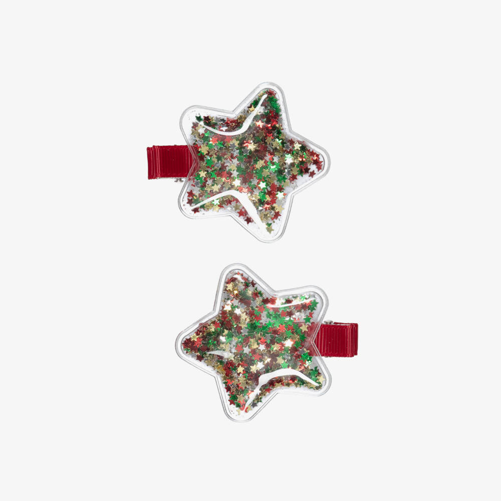 NAME IT-Girls Red Festive Hair Clips with Glittery Stars (2 Pack) | Childrensalon Outlet