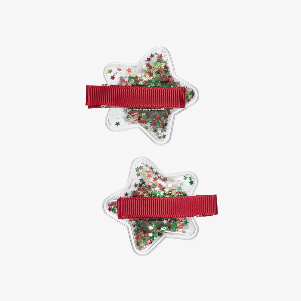 NAME IT-Girls Red Festive Hair Clips with Glittery Stars (2 Pack) | Childrensalon Outlet