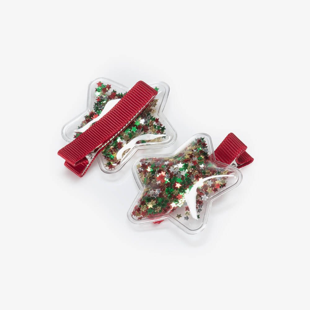 NAME IT-Girls Red Festive Hair Clips with Glittery Stars (2 Pack) | Childrensalon Outlet