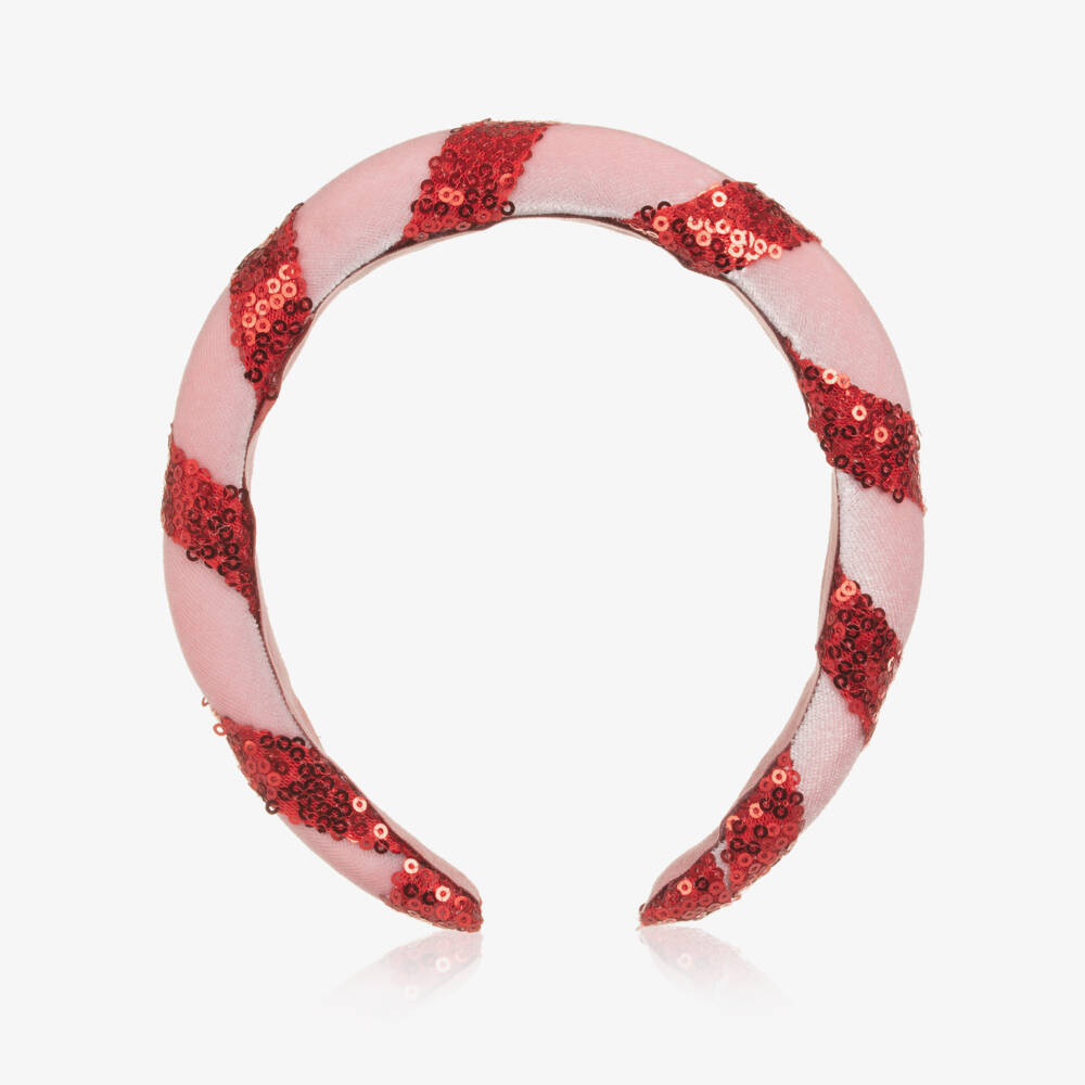 NAME IT-Girls Red & Pink Striped Sequin & Velour Hairband | Childrensalon Outlet
