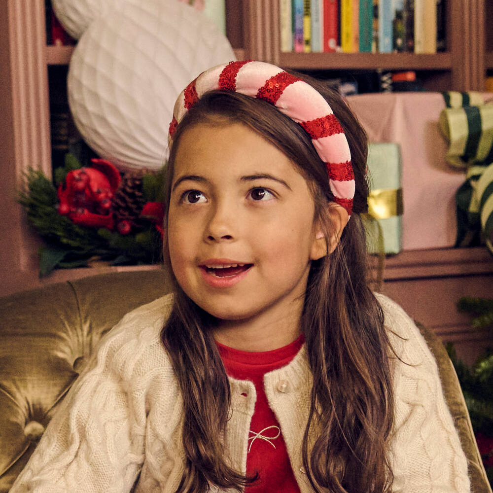 NAME IT-Girls Red & Pink Striped Sequin & Velour Hairband | Childrensalon Outlet