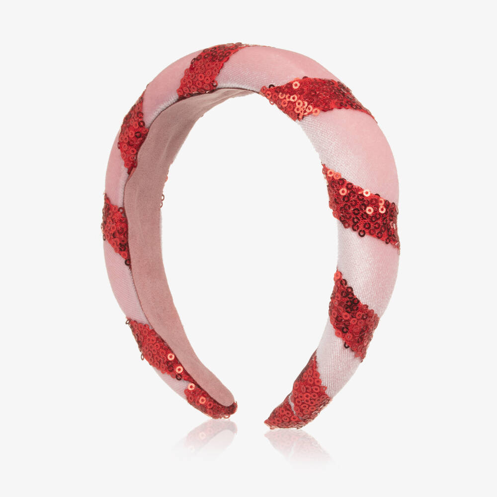 NAME IT-Girls Red & Pink Striped Sequin & Velour Hairband | Childrensalon Outlet