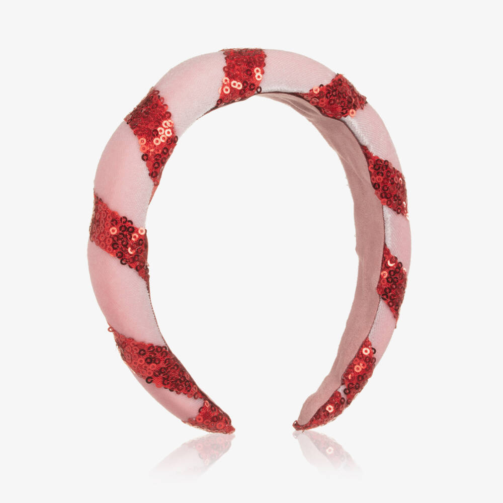 NAME IT-Girls Red & Pink Striped Sequin & Velour Hairband | Childrensalon Outlet