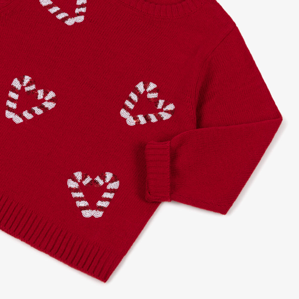 NAME IT-Girls Red Sequinned Candy Cane Knitted Sweater | Childrensalon Outlet