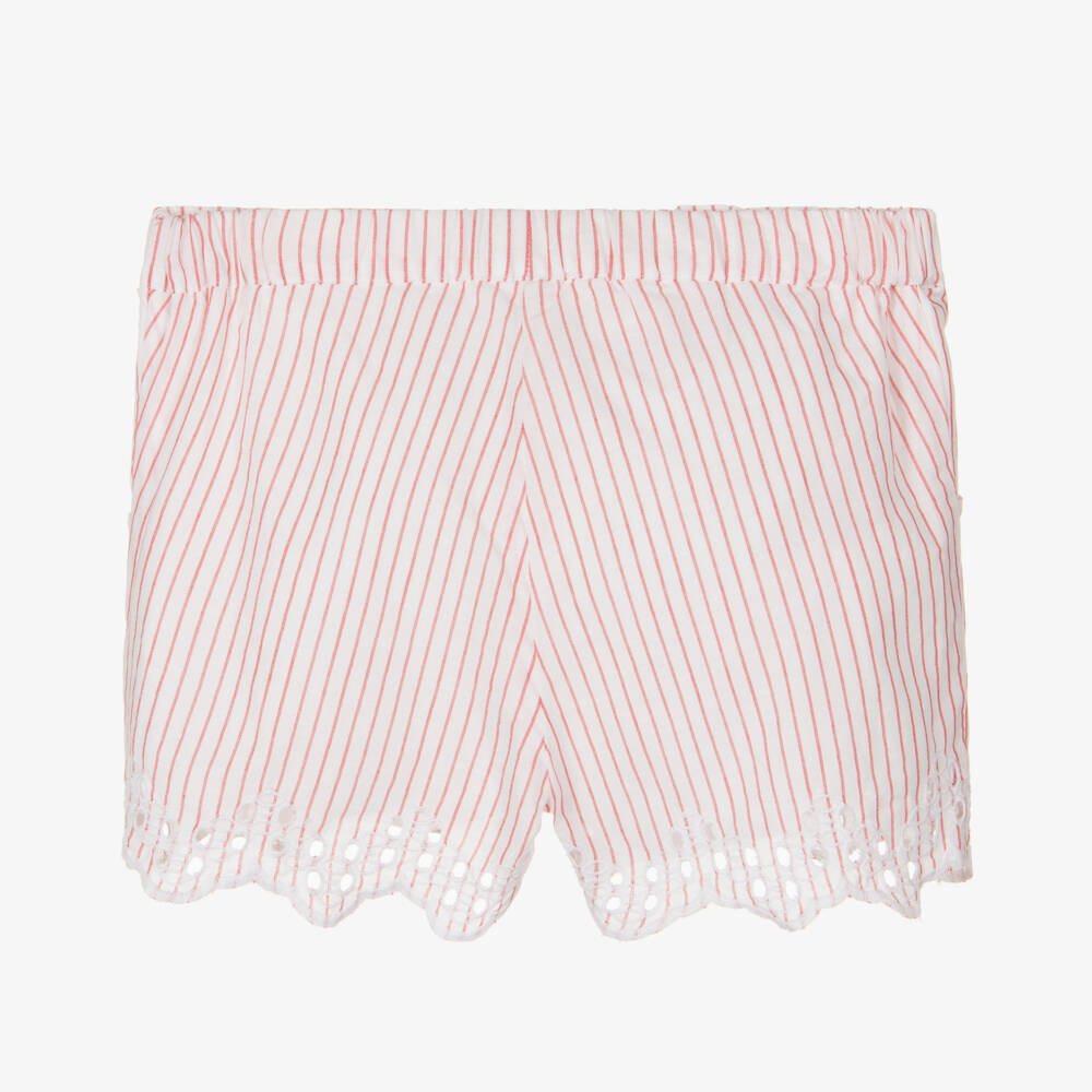 NAME IT-Girls Scarlet Stripe Cotton Cutwork Shorts | Childrensalon Outlet