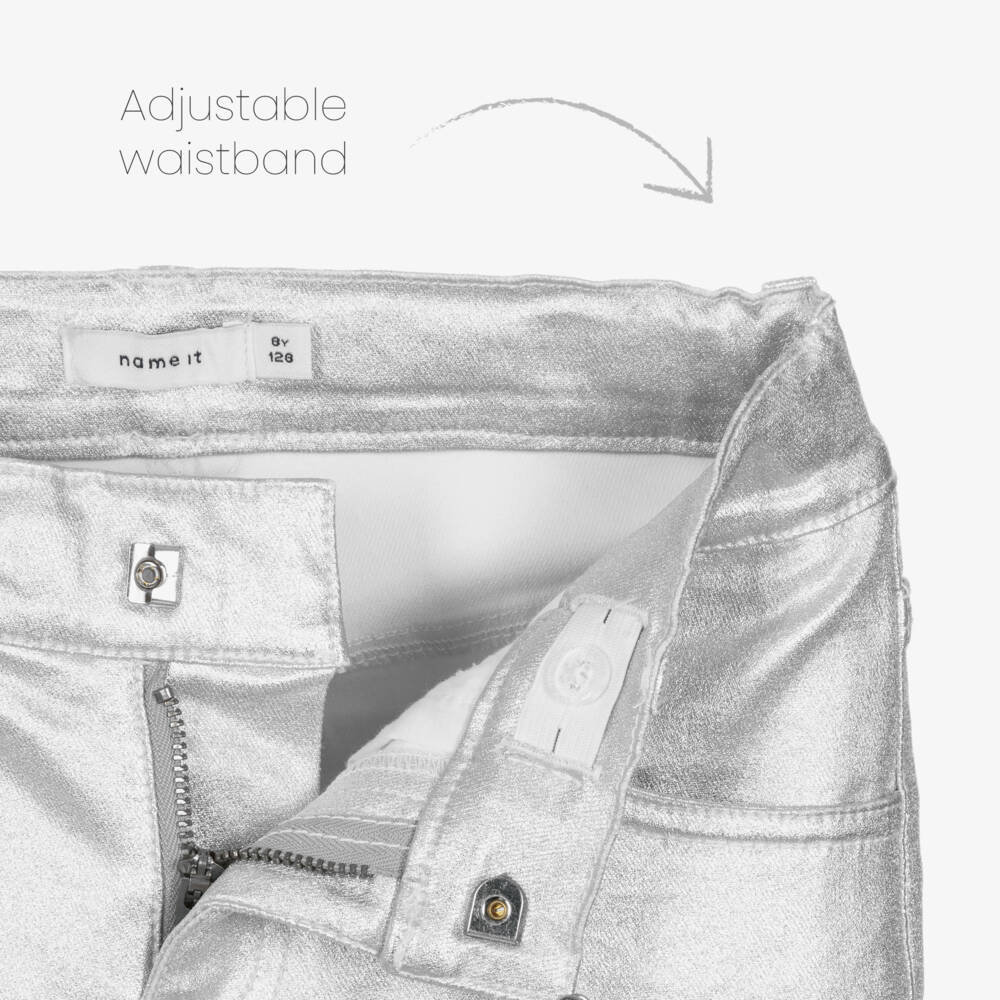 NAME IT-Girls Silver Metallic Straight-Leg Trousers | Childrensalon Outlet