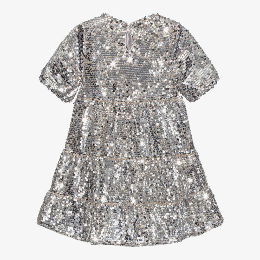 NAME IT-Girls Silver Tiered Dress with Sparkly Sequins | Childrensalon Outlet
