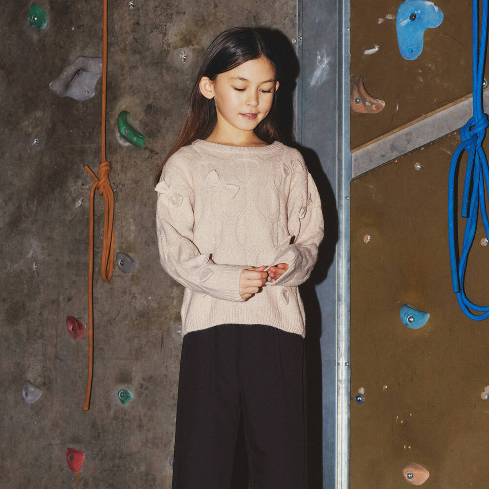 NAME IT-Girls Soft Beige Bow Sweater | Childrensalon Outlet