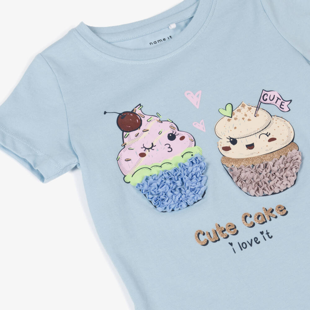 NAME IT-Girls Soft Blue Cupcake Tee | Childrensalon Outlet