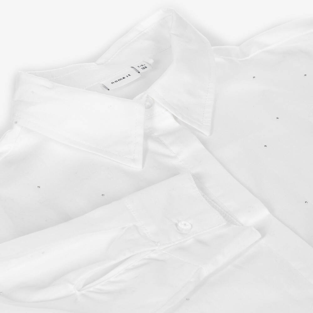 NAME IT-Girls Sparkling Cotton White Blouse | Childrensalon Outlet