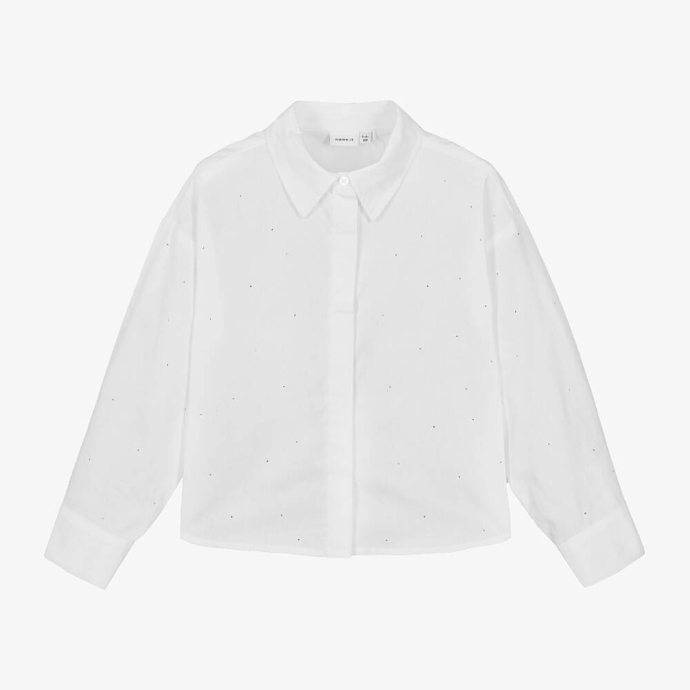 NAME IT-Girls Sparkling Cotton White Blouse | Childrensalon Outlet