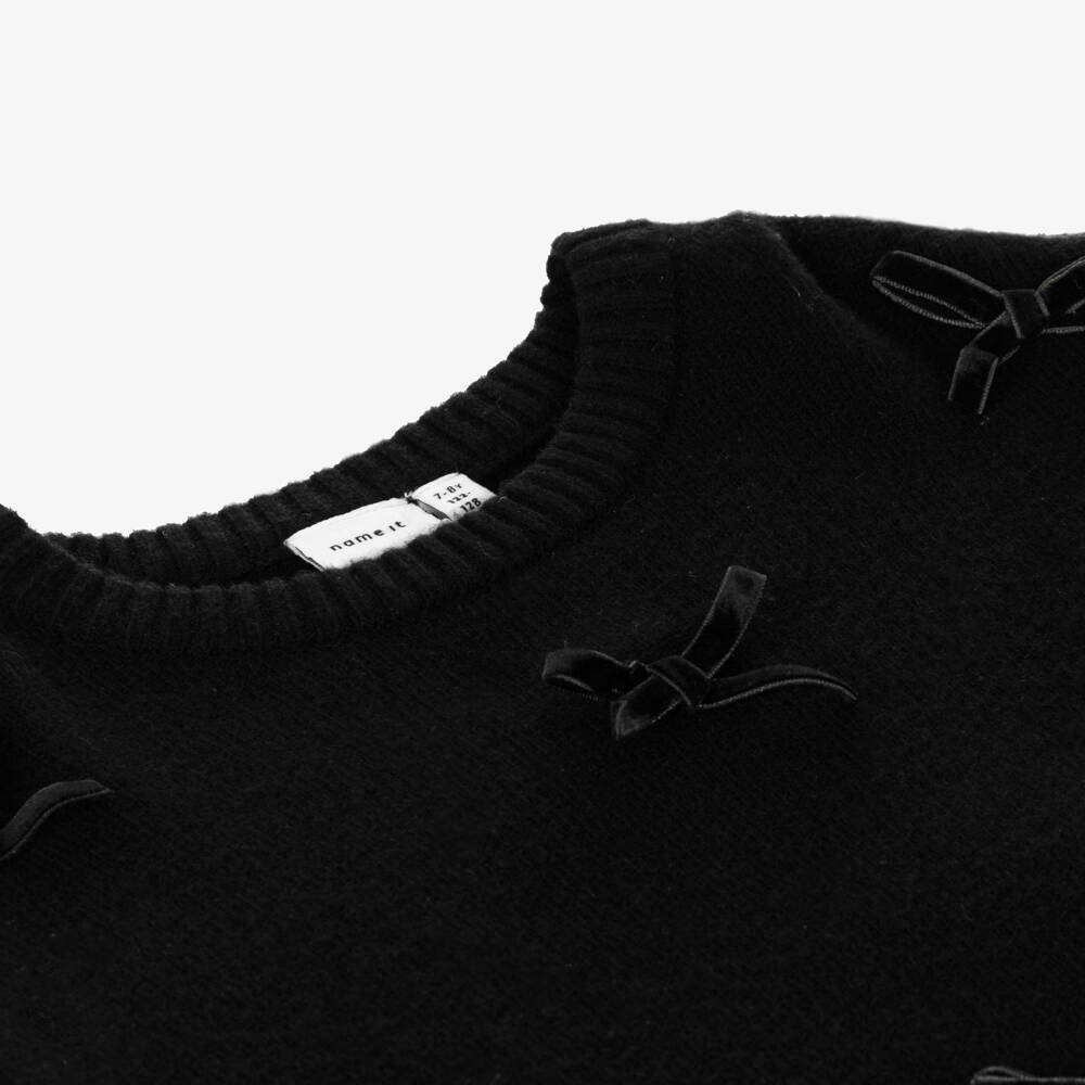 NAME IT-Girls Velvet-Bow Black Knit Sweater | Childrensalon Outlet