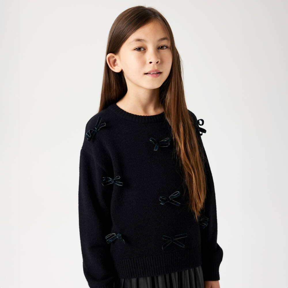 NAME IT-Girls Velvet-Bow Black Knit Sweater | Childrensalon Outlet